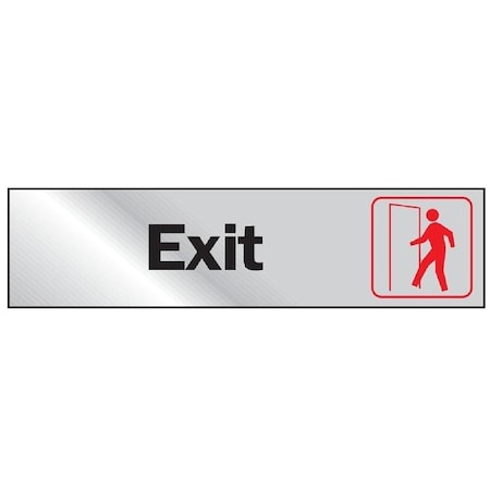 Graphic Sign, Exit, Silver Background, Vinyl, 2 In H X 8 In W Dimensions